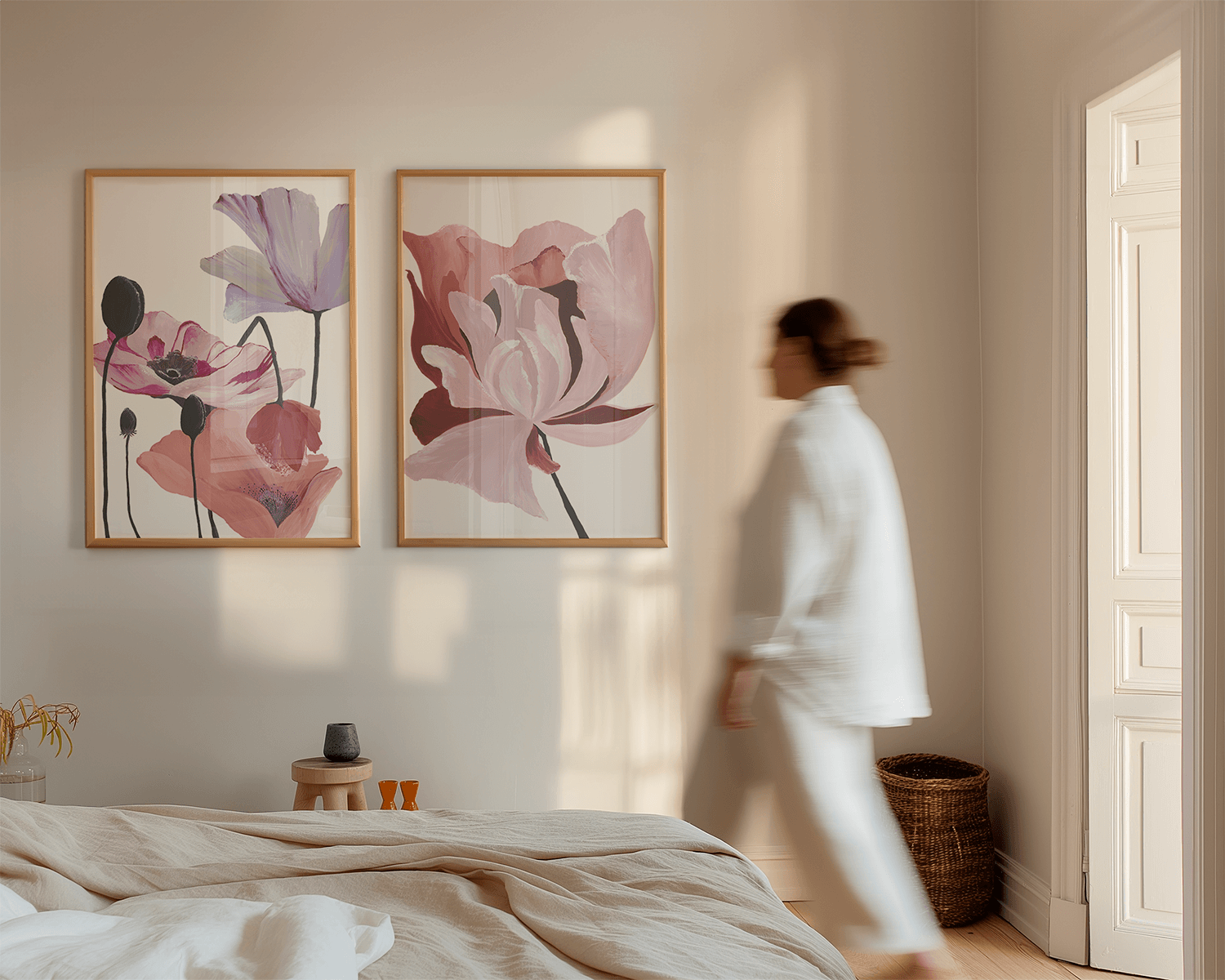 Parisian bedroom with 2 large art prints obsession & regal