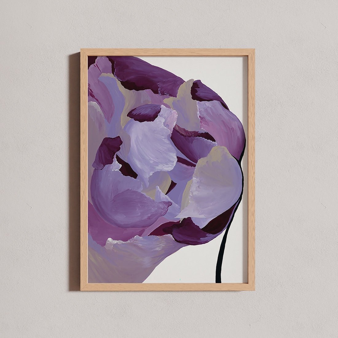 Empire framed print of purple flowers with muted gold accents for eclectic interiors.